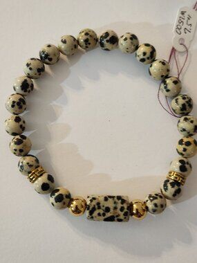 Hand Crafted Stretch Bracelet Jasper Gemstone Brown Beige